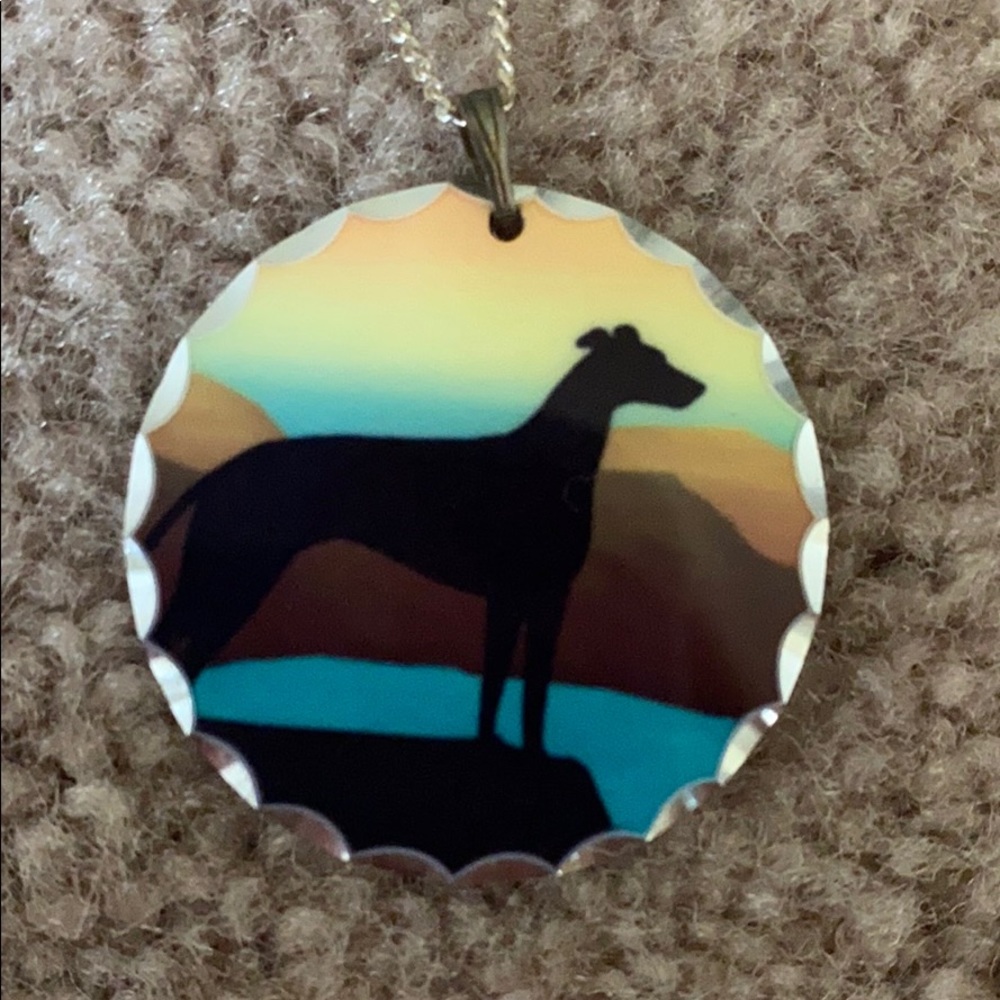 Greyhound/whippet necklace and earring set